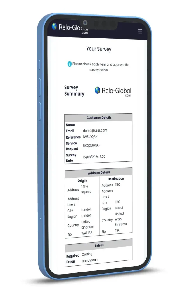 The Relo-Global Survey app allows for a centralised inventory